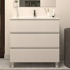 Cosyneo Meuble sous vasque seul, 3 tiroirs, 60cm, simple vasque - blanc brillant - MAYOR* Meuble Sous Lavabo