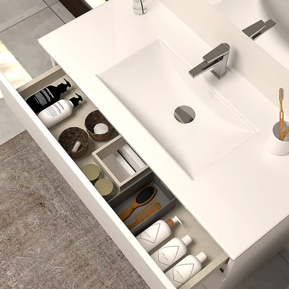 Cosyneo Meuble sous vasque seul, 3 tiroirs, 60cm, simple vasque - blanc brillant - MAYOR* Meuble Sous Lavabo