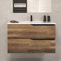Cosyneo Meuble sous vasque seul, 2 tiroirs, 80cm, simple vasque - tabaco (chêne foncé) - LUNA* Meuble Sous Lavabo
