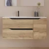 Cosyneo Meuble sous vasque seul, 2 tiroirs et 1 porte, 100cm, vasque déportée gauche - madera miel (bois clair) - ZARZA* Meuble Sous Lavabo