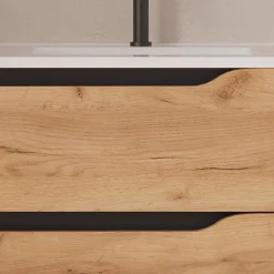 Cosyneo Meuble sous vasque seul, 2 tiroirs et 1 porte, 80cm, vasque déportée droite - roble (bois clair) - ZARZA* Meuble Sous Lavabo