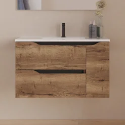 Cosyneo Meuble sous vasque seul, 2 tiroirs et 1 porte, 80cm, vasque centrée - tabaco (bois foncé) - ZARZA