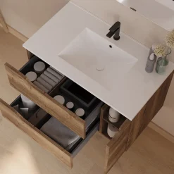 Cosyneo Meuble sous vasque seul, 2 tiroirs et 1 porte, 80cm, vasque centrée - tabaco (bois foncé) - ZARZA