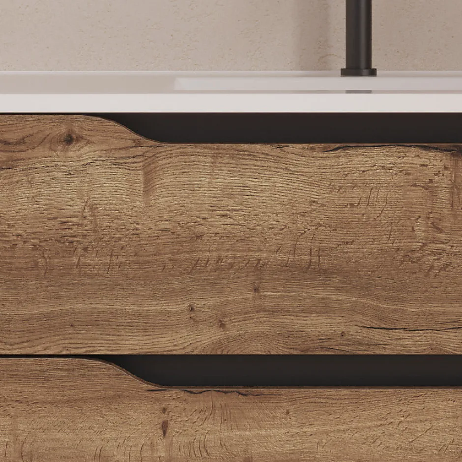 Cosyneo Meuble sous vasque seul, 2 tiroirs et 1 porte, 80cm, vasque centrée - tabaco (bois foncé) - ZARZA