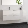 Cosyneo Meuble sous vasque seul, 2 tiroirs et 1 porte, 120cm, vasque déportée à gauche, blanc laqué - KING
