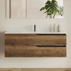 Cosyneo Meuble sous vasque seul, 2 tiroirs, 120cm, simple vasque - tabaco (chêne foncé) - LUNA* Meuble Sous Lavabo
