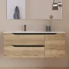 Cosyneo Meuble sous vasque seul, 2 tiroirs et 1 porte, 120cm, vasque déportée gauche - madera miel (bois clair) - ZARZA* Meuble Sous Lavabo