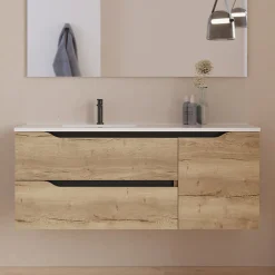 Cosyneo Meuble sous vasque seul, 2 tiroirs et 1 porte, 120cm, vasque déportée gauche - madera miel (bois clair) - ZARZA* Meuble Sous Lavabo