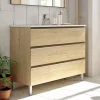 Cosyneo Meuble sous vasque seul, 3 tiroirs, 100cm, simple vasque - bambou (chêne clair) - PALMA* Meuble Sous Lavabo