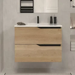 Cosyneo Meuble sous vasque seul, 2 tiroirs, 60cm, simple vasque - madera miel (chêne clair) - LUNA* Meuble Sous Lavabo