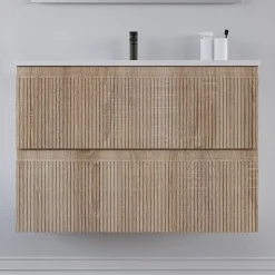Cosyneo Meuble sous vasque seul, 2 tiroirs, 70cm, simple vasque - cambrian (chêne clair) - RIBERA* Meuble Sous Lavabo