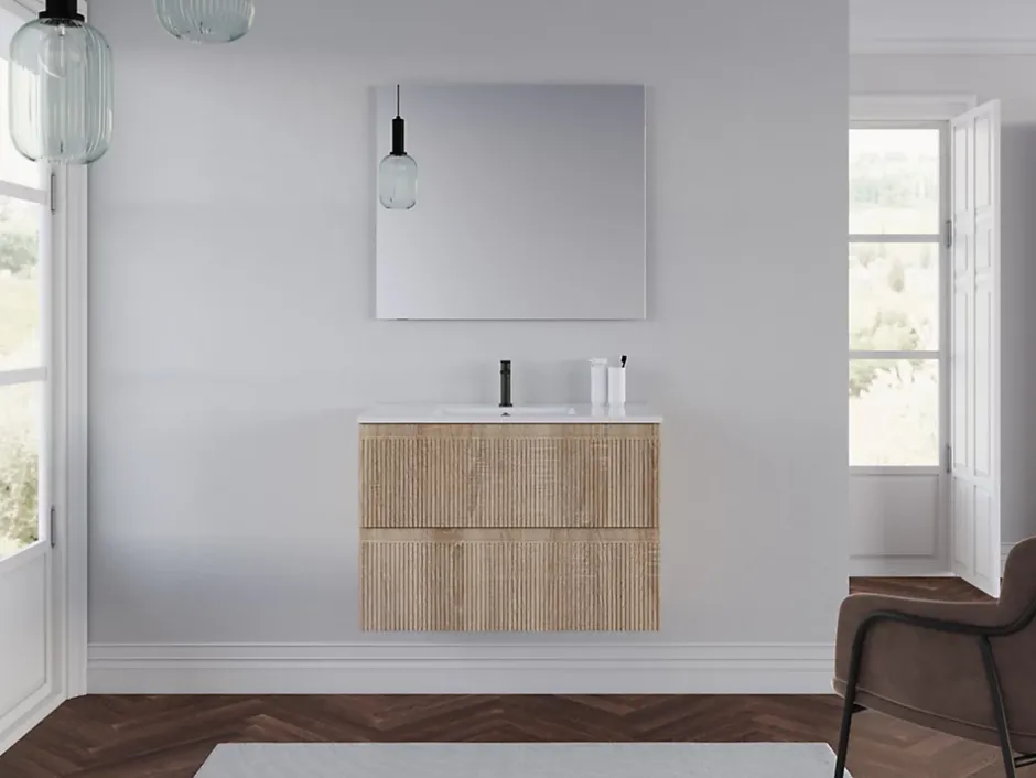 Cosyneo Meuble sous vasque seul, 2 tiroirs, 70cm, simple vasque - cambrian (chêne clair) - RIBERA* Meuble Sous Lavabo