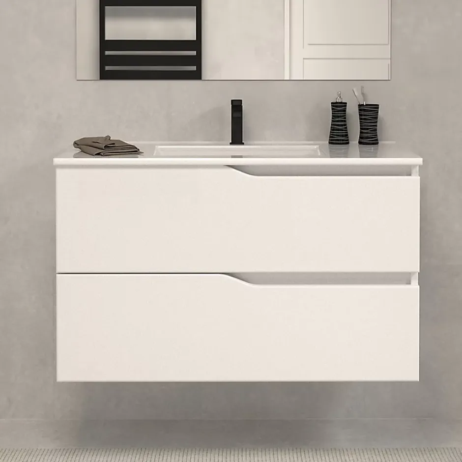 Cosyneo Meuble sous vasque seul, 2 tiroirs, 70cm, simple vasque - blanc mat - LUNA* Meuble Sous Lavabo