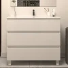 Cosyneo Meuble sous vasque seul, 3 tiroirs, 80cm, simple vasque - blanc brillant - MAYOR* Meuble Sous Lavabo