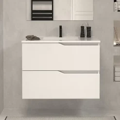 Cosyneo Meuble sous vasque seul, 2 tiroirs, 60cm, simple vasque - blanc mat - LUNA* Meuble Sous Lavabo