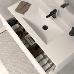 Cosyneo Meuble sous vasque seul, 2 tiroirs, 60cm, simple vasque - blanc mat - LUNA* Meuble Sous Lavabo