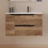 Cosyneo Meuble sous vasque seul, 2 tiroirs et 1 porte, 80cm, vasque déportée droite - tabaco (bois foncé) - ZARZA* Meuble Sous Lavabo