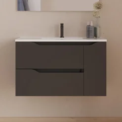 Cosyneo Meuble sous vasque seul, 2 tiroirs et 1 porte, 80cm, vasque centrée - noir - ZARZA* Meuble Sous Lavabo