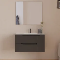 Cosyneo Meuble sous vasque seul, 2 tiroirs et 1 porte, 80cm, vasque centrée - noir - ZARZA* Meuble Sous Lavabo