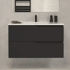 Cosyneo Meuble sous vasque seul, 2 tiroirs, 90cm, simple vasque - noir - LUNA