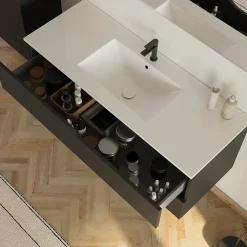 Cosyneo Meuble sous vasque seul, 2 tiroirs, 90cm, simple vasque - noir - LUNA