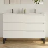 Cosyneo Meuble sous vasque seul, 3 tiroirs, 120cm, double vasque - blanc mat - MATA