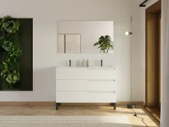 Cosyneo Meuble sous vasque seul, 3 tiroirs, 120cm, double vasque - blanc mat - MATA