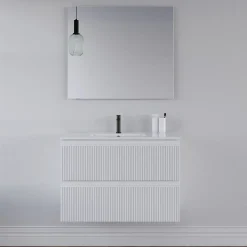 Cosyneo Meuble sous vasque seul, 2 tiroirs, 80cm, simple vasque - blanc mat - RIBERA