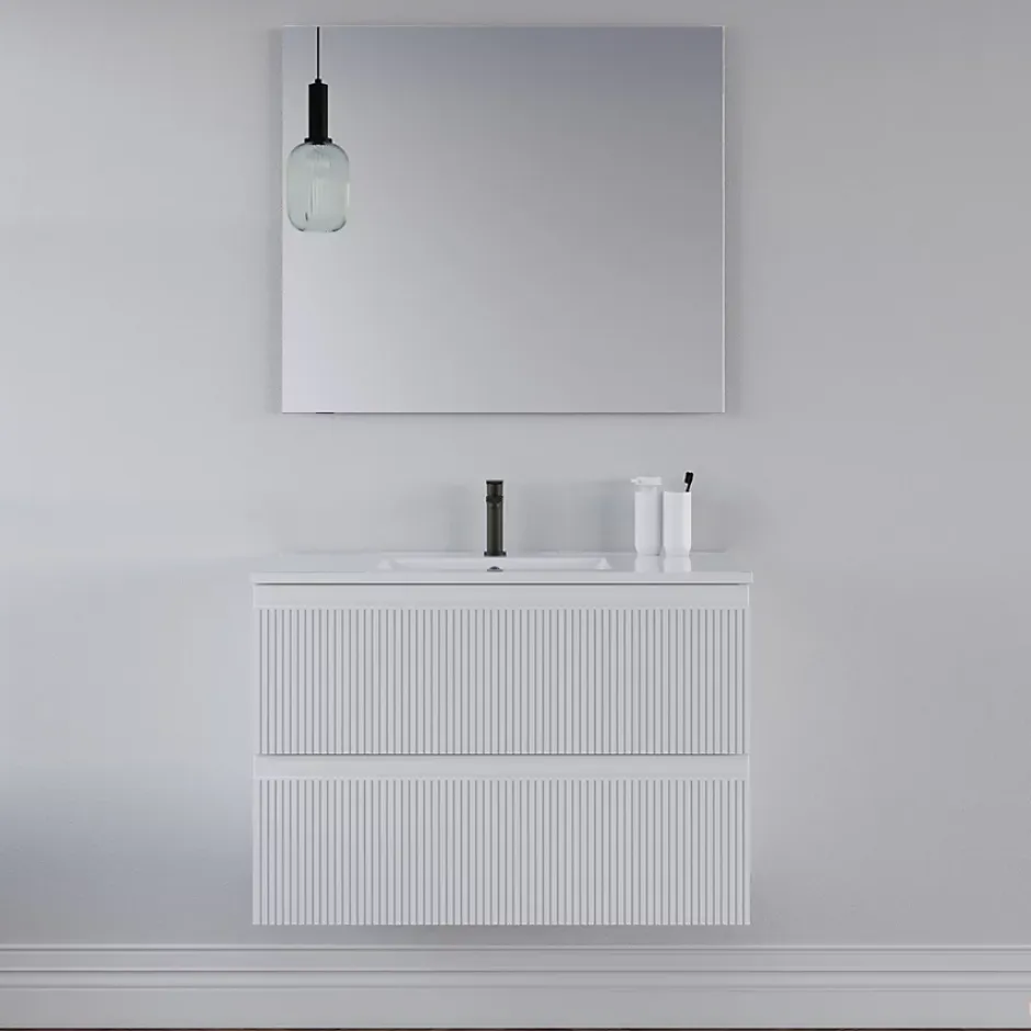 Cosyneo Meuble sous vasque seul, 2 tiroirs, 80cm, simple vasque - blanc mat - RIBERA