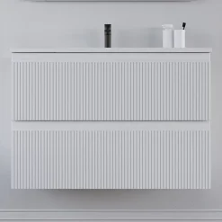 Cosyneo Meuble sous vasque seul, 2 tiroirs, 80cm, simple vasque - blanc mat - RIBERA