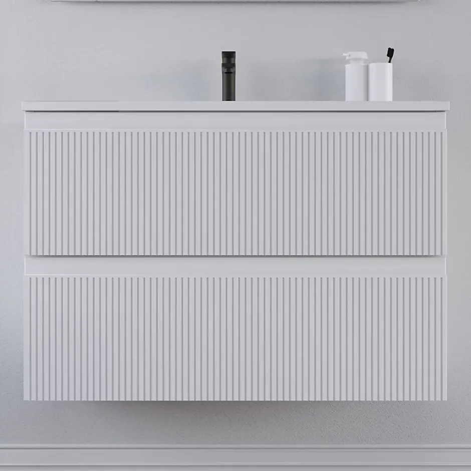 Cosyneo Meuble sous vasque seul, 2 tiroirs, 80cm, simple vasque - blanc mat - RIBERA