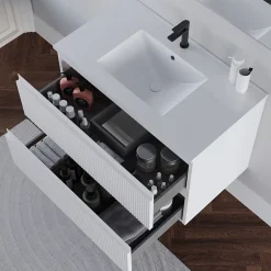 Cosyneo Meuble sous vasque seul, 2 tiroirs, 80cm, simple vasque - blanc mat - RIBERA