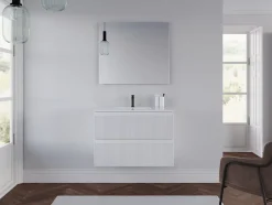 Cosyneo Meuble sous vasque seul, 2 tiroirs, 80cm, simple vasque - blanc mat - RIBERA