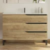Cosyneo Meuble sous vasque seul, 3 tiroirs, 120cm, simple vasque - madera miel (chêne clair) - MATA