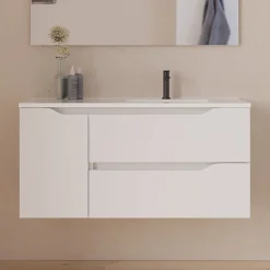 Cosyneo Meuble sous vasque seul, 2 tiroirs et 1 porte, 100cm, vasque déportée droite - blanc mat - ZARZA