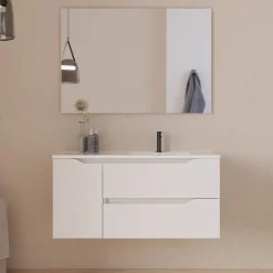 Cosyneo Meuble sous vasque seul, 2 tiroirs et 1 porte, 100cm, vasque déportée droite - blanc mat - ZARZA