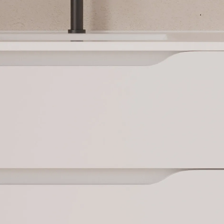 Cosyneo Meuble sous vasque seul, 2 tiroirs et 1 porte, 100cm, vasque déportée droite - blanc mat - ZARZA