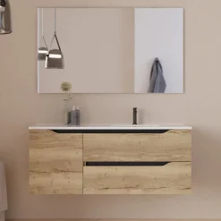 Cosyneo Meuble sous vasque seul, 2 tiroirs et 1 porte, 120cm, vasque déportée droite - madera miel (bois clair) - ZARZA