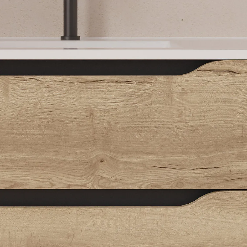 Cosyneo Meuble sous vasque seul, 2 tiroirs et 1 porte, 120cm, vasque déportée droite - madera miel (bois clair) - ZARZA