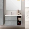 Cosyneo Meuble sous vasque seul, 2 tiroirs et 2 niches, 80cm, vasque déportée à gauche - ciment (gris) - OLYMPE* Meuble Sous Lavabo