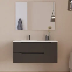 Cosyneo Meuble sous vasque seul, 2 tiroirs et 1 porte, 100cm, vasque déportée gauche - noir - ZARZA