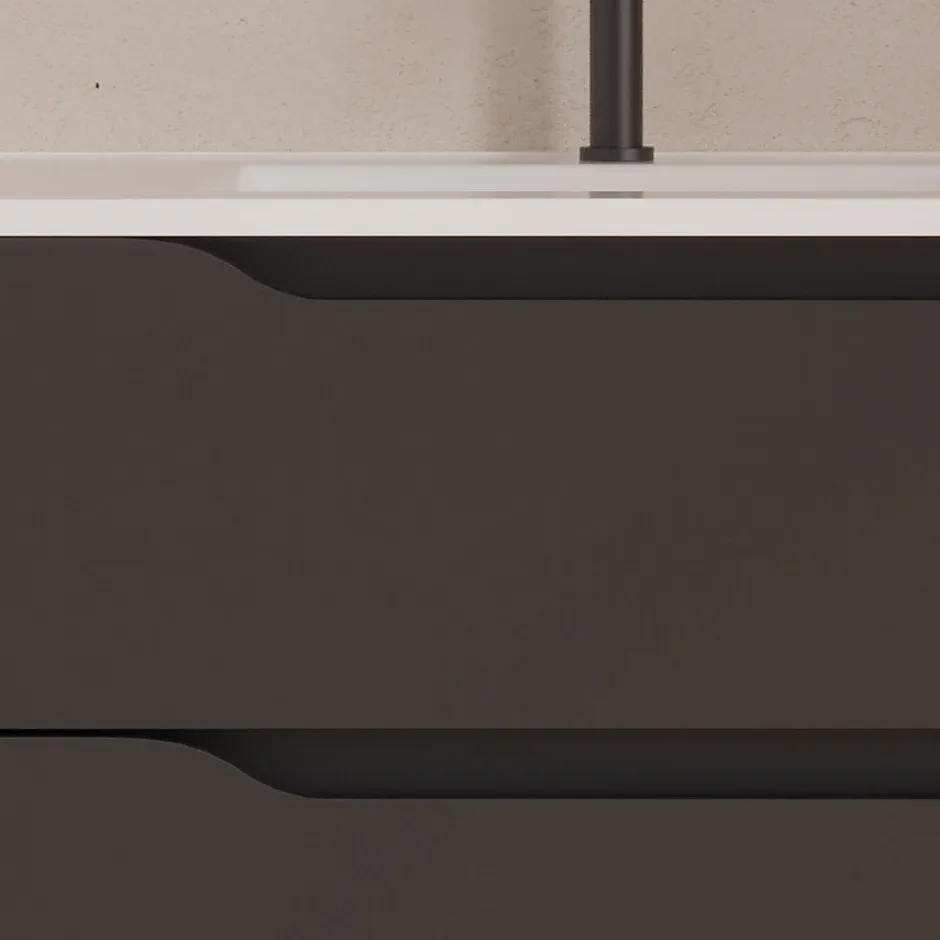 Cosyneo Meuble sous vasque seul, 2 tiroirs et 1 porte, 100cm, vasque déportée gauche - noir - ZARZA