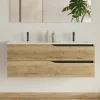 Cosyneo Meuble sous vasque seul, 2 tiroirs, 120cm, double vasque - madera miel (chêne clair) - LUNA