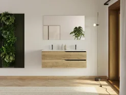 Cosyneo Meuble sous vasque seul, 2 tiroirs, 120cm, double vasque - madera miel (chêne clair) - LUNA