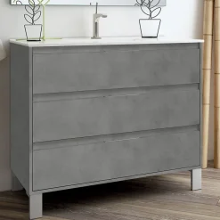 Cosyneo Meuble sous vasque seul, 3 tiroirs, 80cm, simple vasque - ciment (gris) - TIRIS