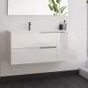 Cosyneo Meuble sous vasque seul, 2 tiroirs et 1 porte, 100cm, vasque déportée à gauche, blanc laqué - KING