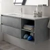 Cosyneo Meuble sous vasque seul, 2 tiroirs et 2 niches, 120cm, vasque déportée à gauche - ciment (gris) - OLYMPE* Meuble Sous Lavabo