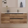Cosyneo Meuble sous vasque seul, 2 tiroirs et 1 porte, 120cm, vasque déportée droite - tabaco (bois foncé) - ZARZA