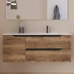 Cosyneo Meuble sous vasque seul, 2 tiroirs et 1 porte, 120cm, vasque déportée droite - tabaco (bois foncé) - ZARZA