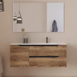Cosyneo Meuble sous vasque seul, 2 tiroirs et 1 porte, 120cm, vasque déportée droite - tabaco (bois foncé) - ZARZA